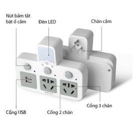 Ổ cắm mở rộng kèm cổng sạc USB kiêm đèn ngủ DINGXIANG DXU01