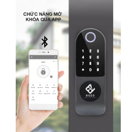 Khóa cổng cửa vân tay 1 mặt BOZO B221 Plus tích hợp đa tính năng mở khóa như: vân tay, mật mã, thẻ từ,chìa khóa cơ hoặc mở qua app thông qua wifi hoặc Bluetooth