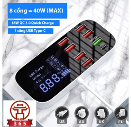 Ổ cắm sạc 8 cổng hỗ trợ sạc nhanh QC3.0 A9D+