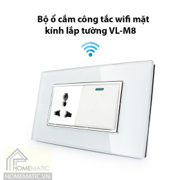 Bộ ổ cắm công tắc wifi mặt kính lắp tường Livolo VL-M8